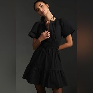 ANTHROPOLOGIE Somerset Mini Dress Black Size Small Petite Short Sleeve